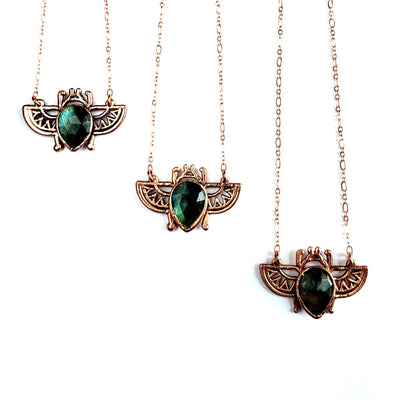 MergingMetals Necklace: Labradorite Egyptian Scarab Beetle-ESSE Purse Museum & Store
