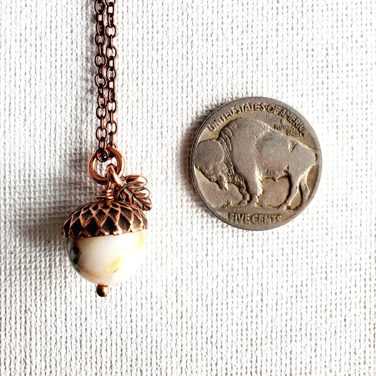 MergingMetals Necklace: Natural White Opal Acorn-ESSE Purse Museum & Store