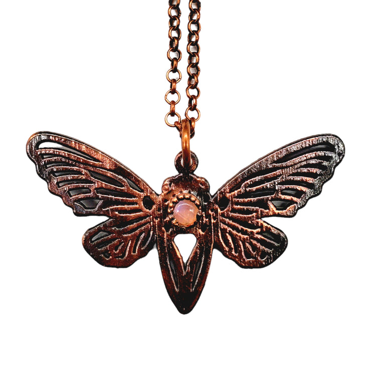 MergingMetals Necklace: Rainbow Moonstone Cicada-ESSE Purse Museum & Store