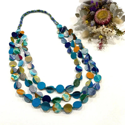 Sophie Silks Necklace: Triple Strands Tie Dye Silk-ESSE Purse Museum & Store
