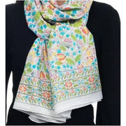 The Winding Road Scarf: Large 100% Cotton Floral Pattern on White-ESSE Purse Museum & Store